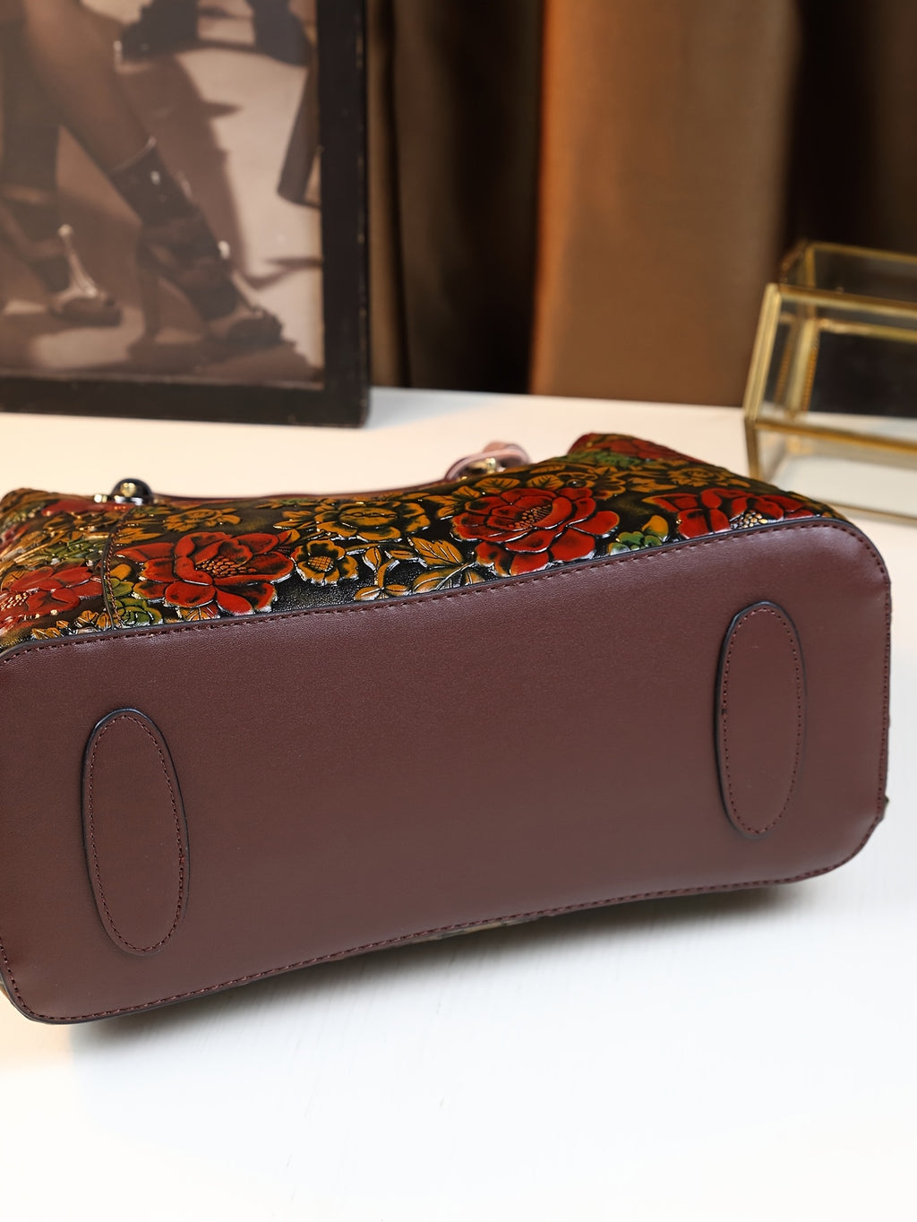 Floral Handbag for Wo, Autumn Winter New Arrival, Hand-Painted Tote with Zipper Closure, Elegant Mom Purse