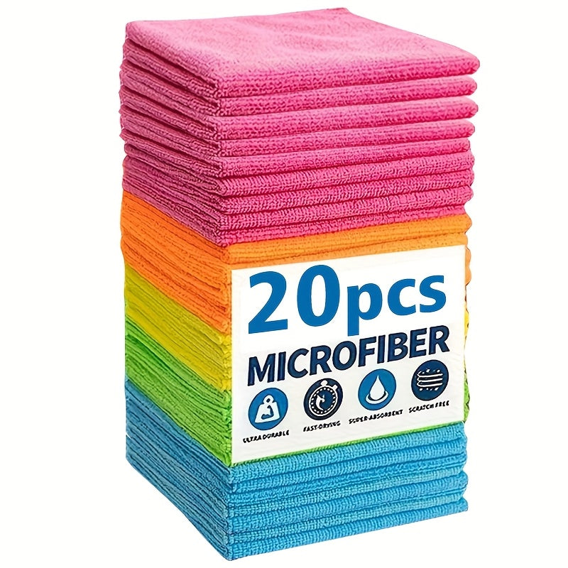 [Super Absorbent | Quick-Drying] 5/10/20pcs Super Absorbent & Quick-Drying Microfiber Cleaning Cloths - Streak-Free for Kitchen, Bathroom, Car, Furniture - Durable Reusable Towels with Vibrant Colors, Effortlessly Remove Stai