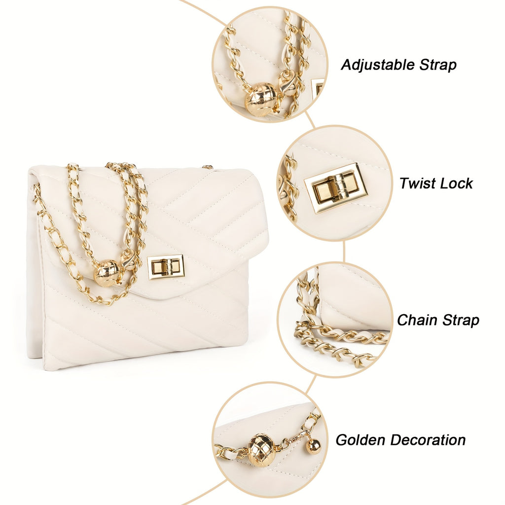 New Fashion Diamond Lattice Soft Chain Bag, Leisure And Simple With Pure Color PU Ladies Daily Travel Crossbody Bag