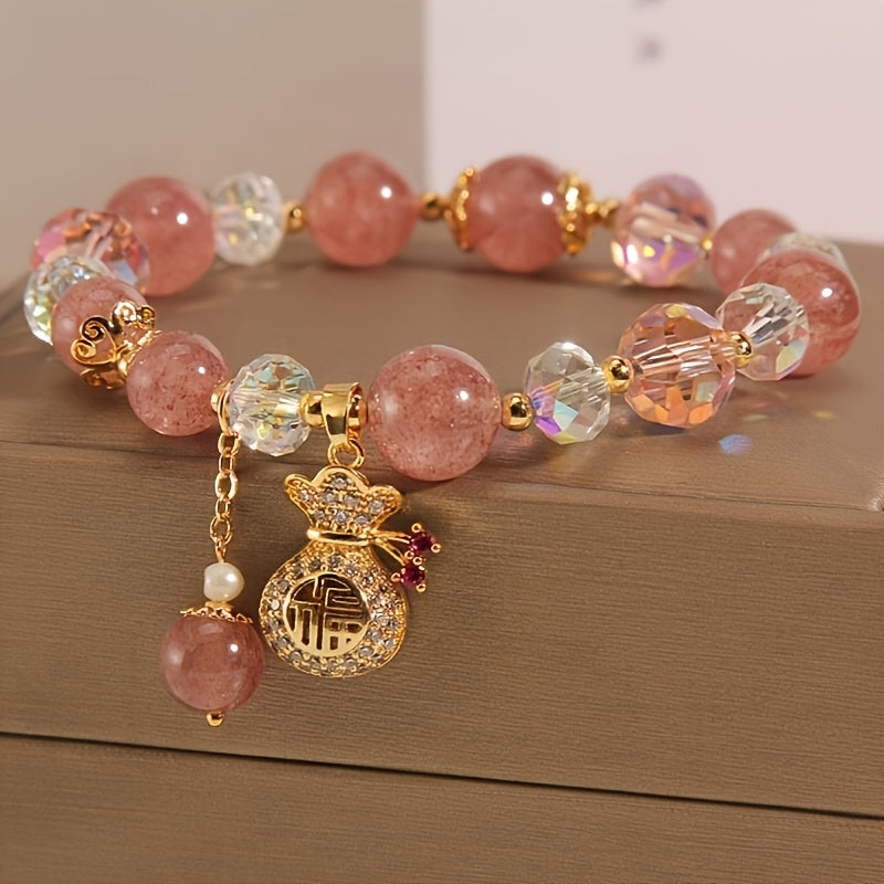 Golden Pink Beaded Bracelet