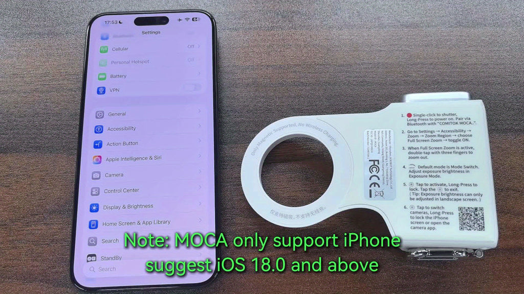 COMITOK MOCA Only for iPhone Shutter Device, Compatible with 26 & 18, One-Tap Camera Activation for iPhones, Supports Exposure Lock and Brightness Adjustment, Flip Front/Rear Cameras in One Tap, DSLR Style Release Button, ic