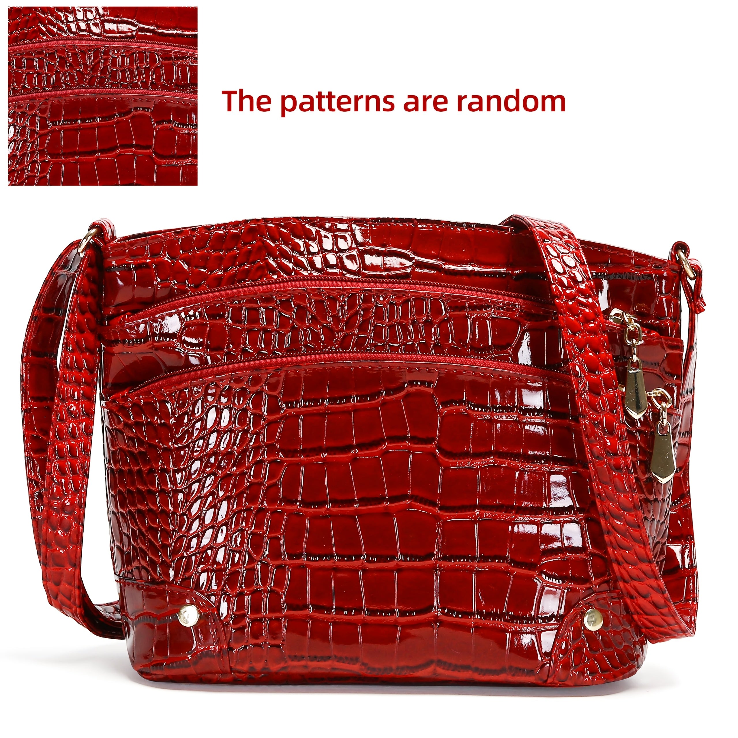 Shiny Crocodile Pattern Women'S Bag, PU Soft Shoulder Bag, Multi-Layer Crossbody Bag, Stylish And Versatile Large Capacity Bucket Bag.
