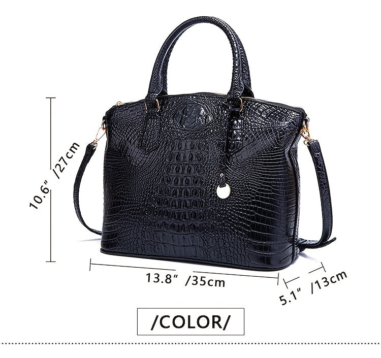 Luxurious crocodile patterned with three-dimensional pattern / metal round buckle decoration / dual handles and adjustable shoulder strap design / large capacity to meet the needs of commuting, business, and travel scenarios