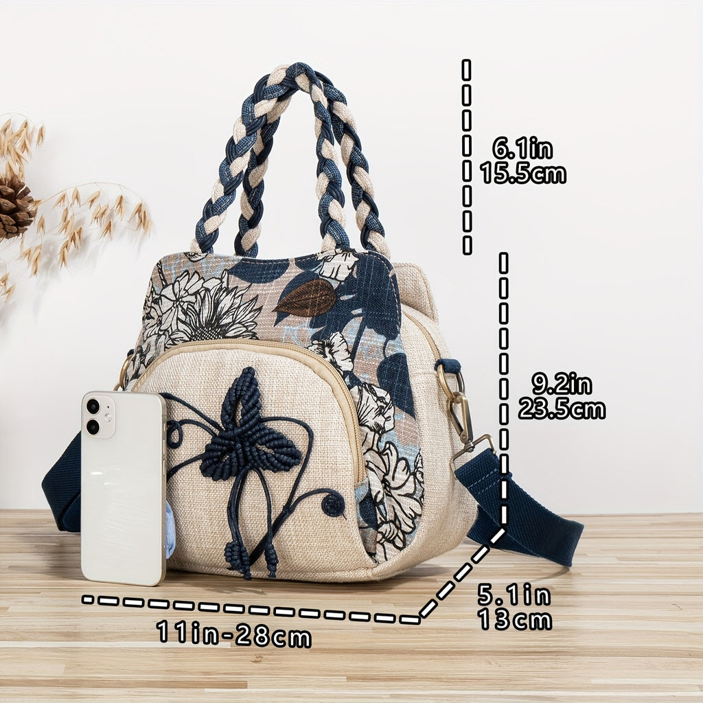 [Handmade Bohemian Tote] Bohemian-Style Handmade Flower Tote Bag | Multiple Compartments, Original Design for Toiletries, Random Cuts