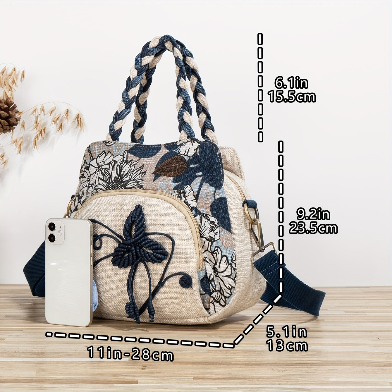 [Handmade Bohemian Tote] Bohemian-Style Handmade Flower Tote Bag | Multiple Compartments, Original Design for Toiletries, Random Cuts