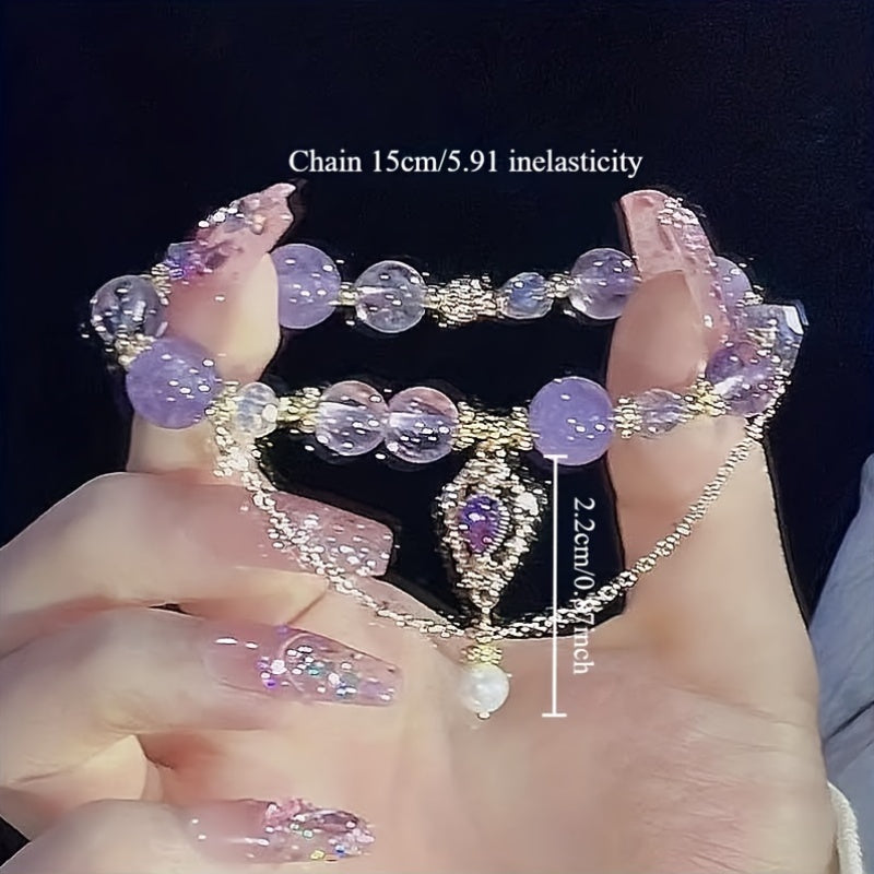 1pc Elegant Amethyst Bracelet with Golden Accents - Bohemian Style, Perfect Gift for Girlfriend or Best Friend, Ideal for Daily Wear and Vacation, Holiday Accessory | Elegant Bracelet | Synthetic Crystal Bracelet