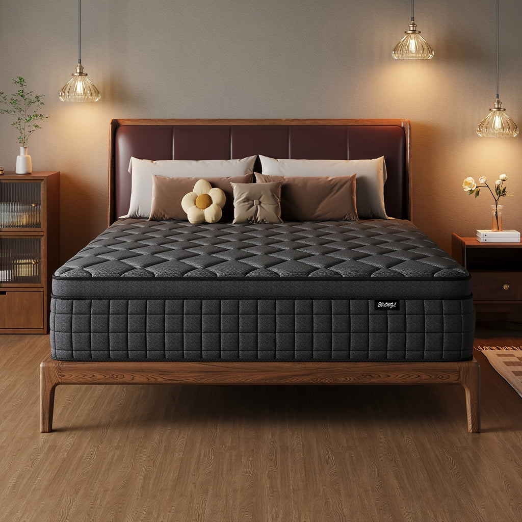 Memory Foam Hybrid Mattress, Queen/King/Twin/Full Size, 10in/12in Thick, Deep Sleep Euro Top, 7-Zone Cooling with Optimal Lumbar Support, -Allergenic Cover & Pocket Springs, Heavy-Duty Non-Wood