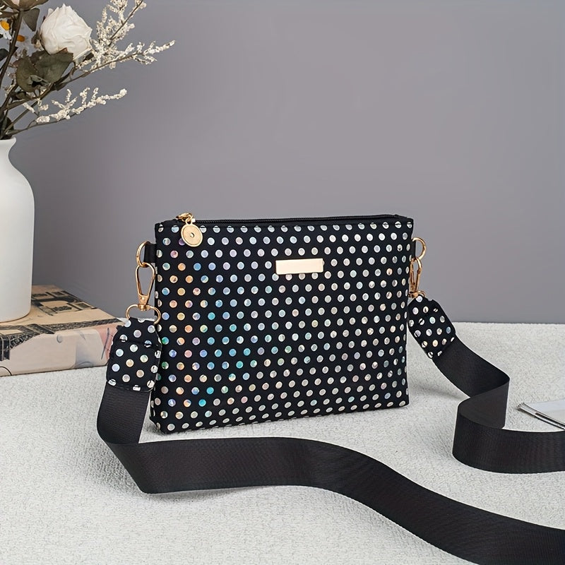 Stylish Polka Dot Crossbody Bag with Interchangeable Straps - Lightweight Durable Polyester, Golden-Tone Hardware, Multi-Color Options for Daily Commute, Parties & Travel, Crossbody Purse, Party Accessories, Sleek Simple Desi