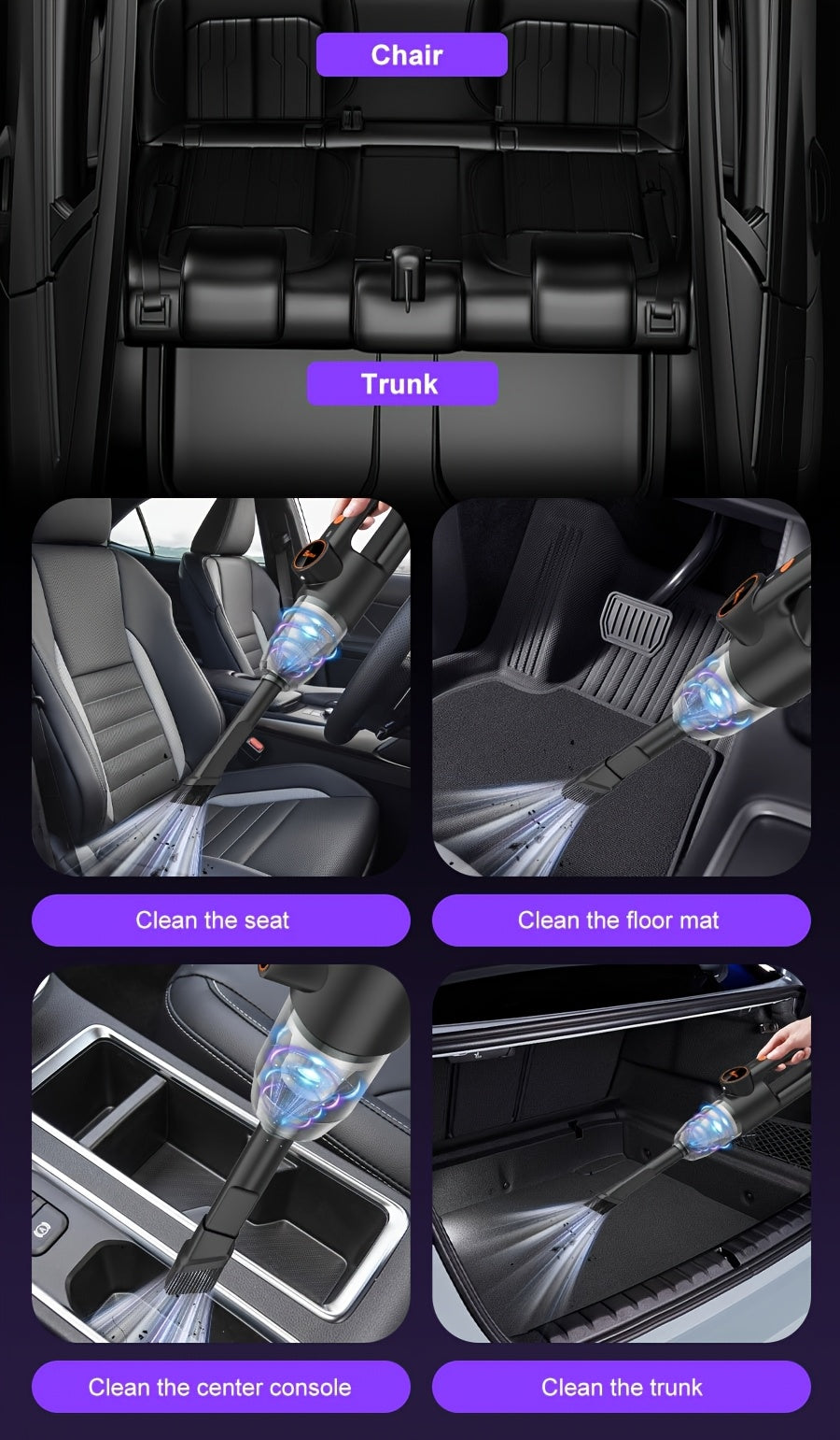 [Super Powerful Cordless Vacuum] BELIBUY 200W Super Powerful Cordless Handheld Vacuum Cleaner | 3KPa Suction, Portable Lightweight Design with Integrated Blower & Crevice Tool, Rechargeable Battery, USB Charging for Home & Ca