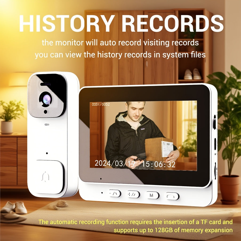 X7/NT601/X6 SMart Video Doorbell With 4.3" Display: No WiFi Needed & 128GB Storage | 300K Pixel Auto-Capture + 3+ Month Battery | 90-Min Charging - Home Security System For Apartments/Houses