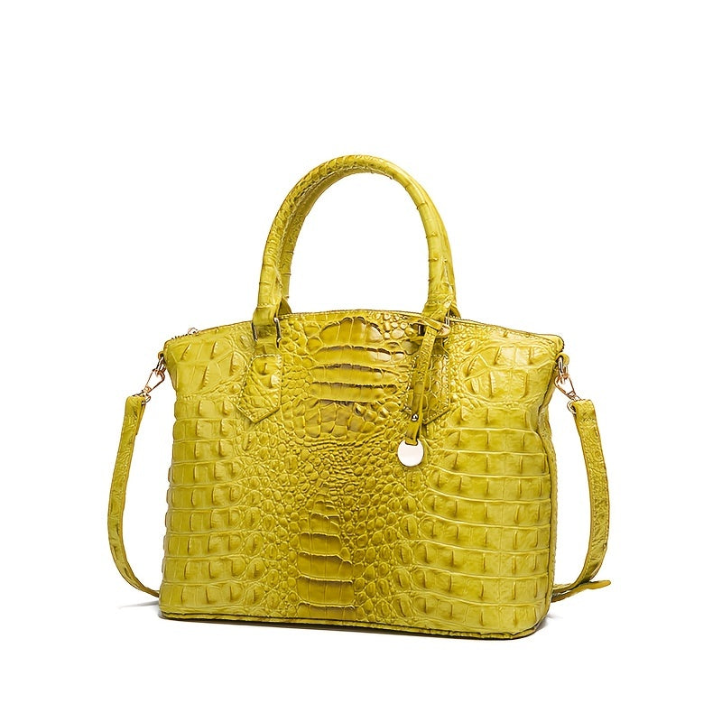 Luxurious crocodile patterned with three-dimensional pattern / metal round buckle decoration / dual handles and adjustable shoulder strap design / large capacity to meet the needs of commuting, business, and travel scenarios