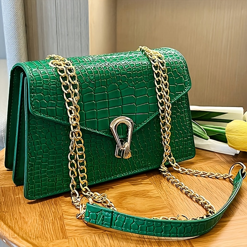 Pink Snake Print Crossbody BagFor Women, Stylish Women's Crocodile Pattern Handbag - Black Shoulder Bag With Detachable Strap Golden-Tone Hardware & Chain Strap, Crossbody Bag Purse Christmas Bags For Gifts Christmas Gift Bag