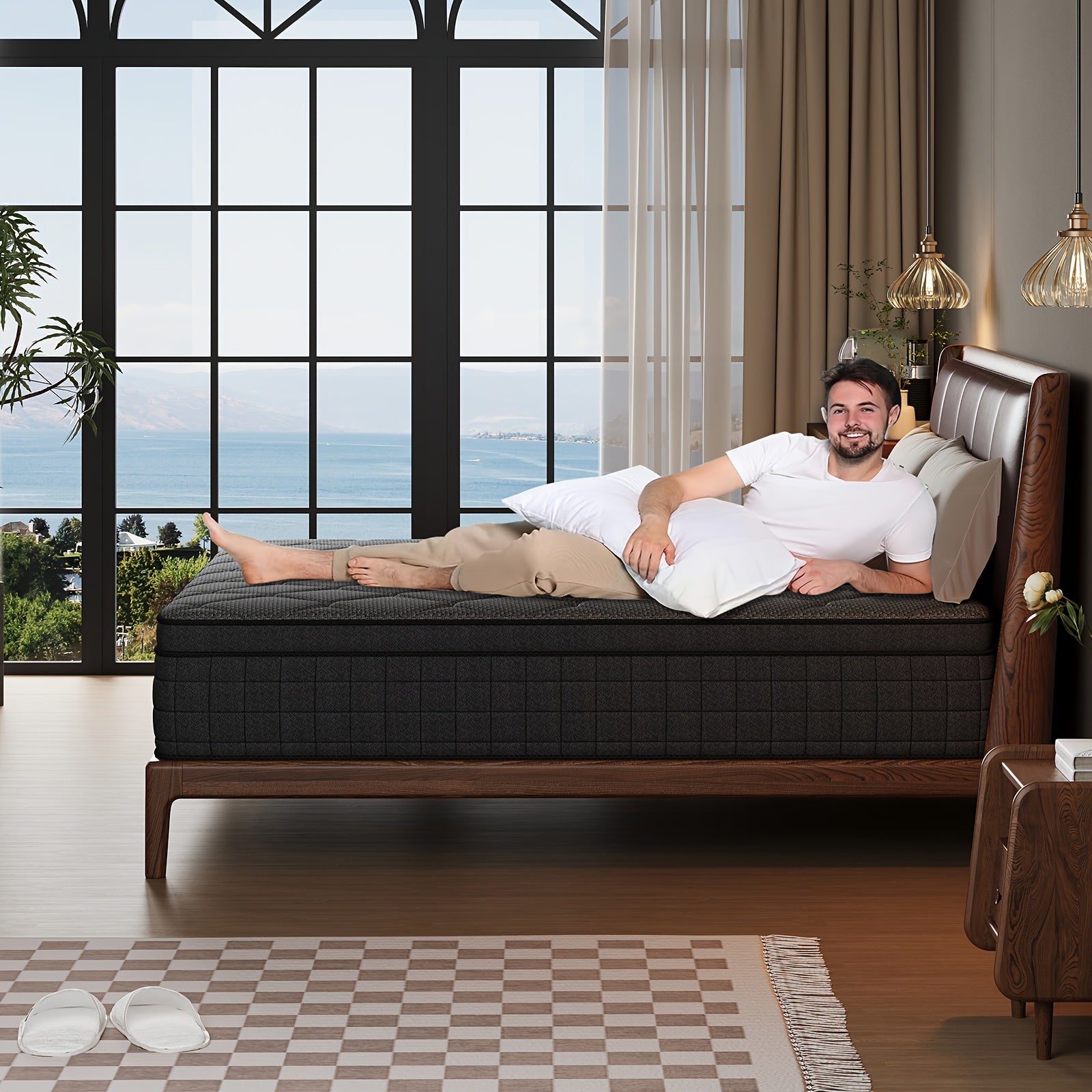 Memory Foam Hybrid Mattress, Queen/King/Twin/Full Size, 10in/12in Thick, Deep Sleep Euro Top, 7-Zone Cooling with Optimal Lumbar Support, -Allergenic Cover & Pocket Springs, Heavy-Duty Non-Wood