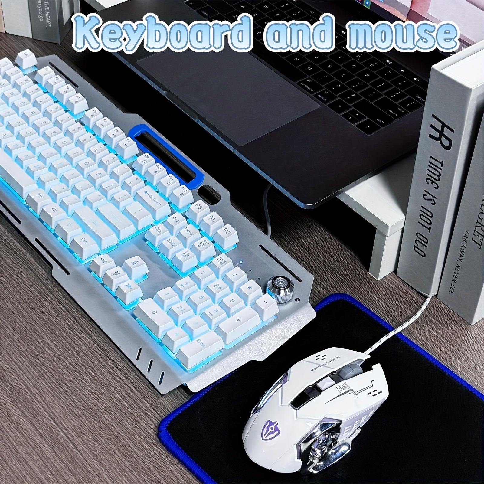 Ergonomic Gaming Keyboard - Wired, Faux Mechanical Feel, LED Color Backlight, USB Connection, 104 Keys Full Metal Panel, Multimedia Knob And Laptop Phone Holder Gift for Your Family Boyfriend