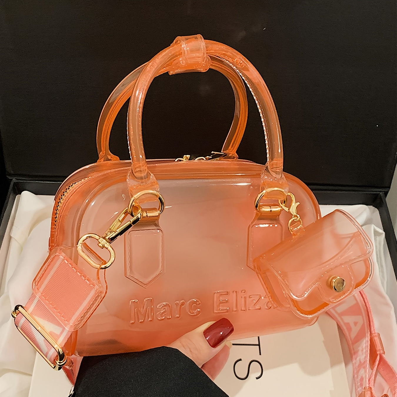 [Golden-Tone Hardware Purse] Clear PVC Handbag - Women's Convertible Crossbody/Shoulder Bag with Golden-Tone Hardware | Lightweight Purse for Everyday, Parties, Formal Events | Easy-Clean & Durable Design in Black, Bright Col