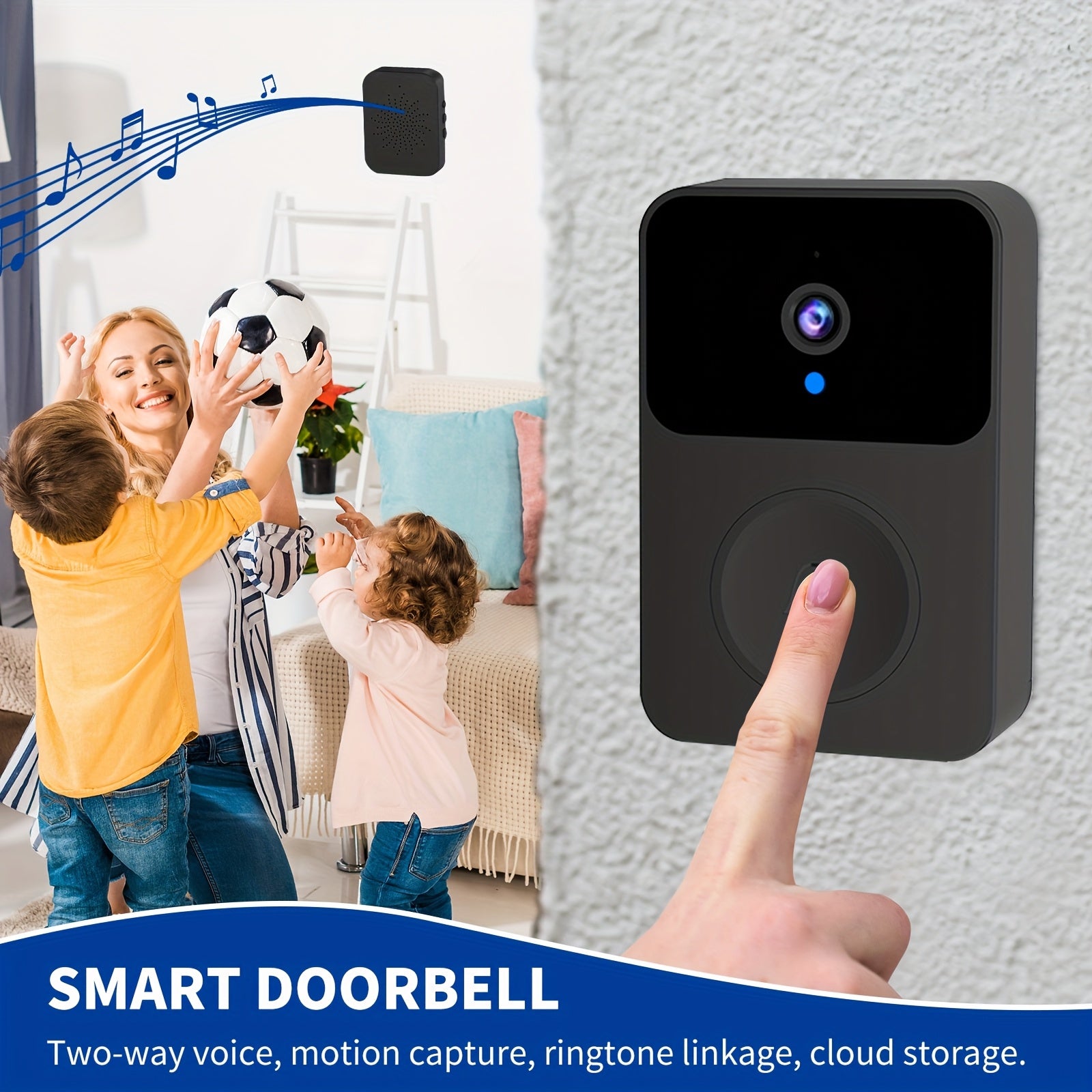 Smart HD WiFi Doorbell, High Quality High-Quality Wireless Camera with Night Vision, Voice Converter, Photos & Videos, 4.3-Inch Screen, 365-Day Standby, Infrared Night Light, Expandable to 128GB Storage, Auto-Recording and Li