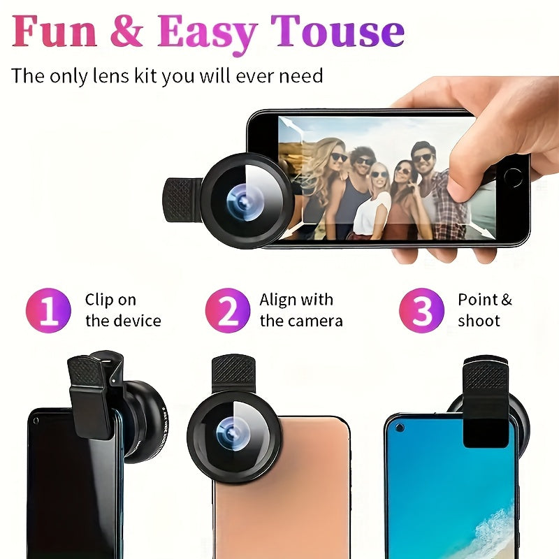 2-in-1 Smartphone Camera Lens Kit - ABS Wide Angle & Macro, PVC Material, Compatible with Most Smartphones, Includes 2 Lens Attachments for Enhanced Photography Experience, Smartphone Camera Lens Kit|Wide Angle Lens| Macro Le