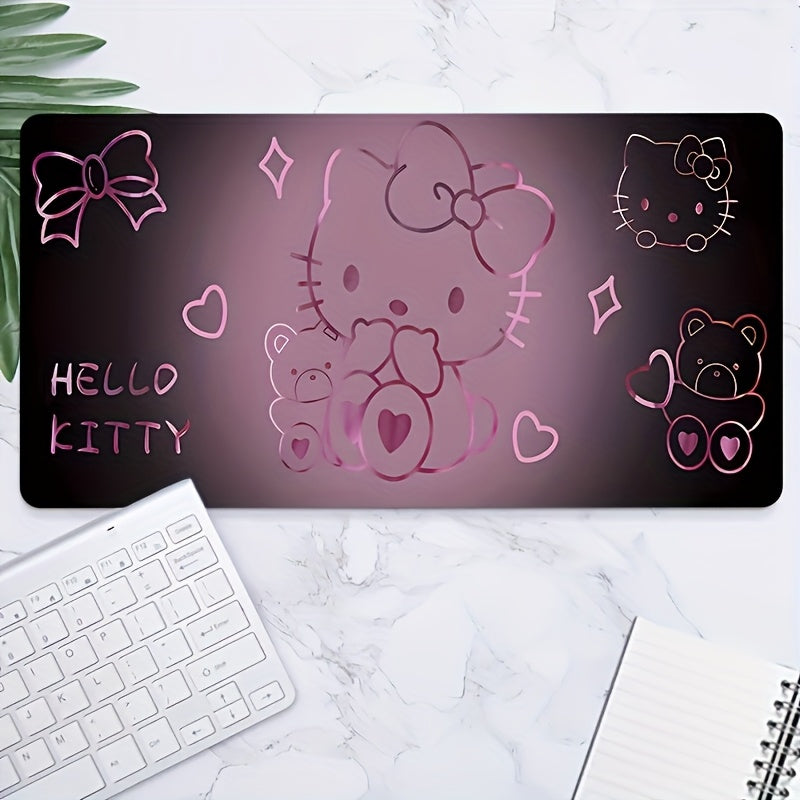[Hello Kitty Mouse Pad] Sanrio Hello Kitty Large Gaming Mouse Pad & Desk Mat | Anti-Slip Washable Rubber Base, Stitched Edges, Cute Cartoon Design with Hearts & Stars for Office, Gaming, Workspace - Perfect Gift for Fans, Ani