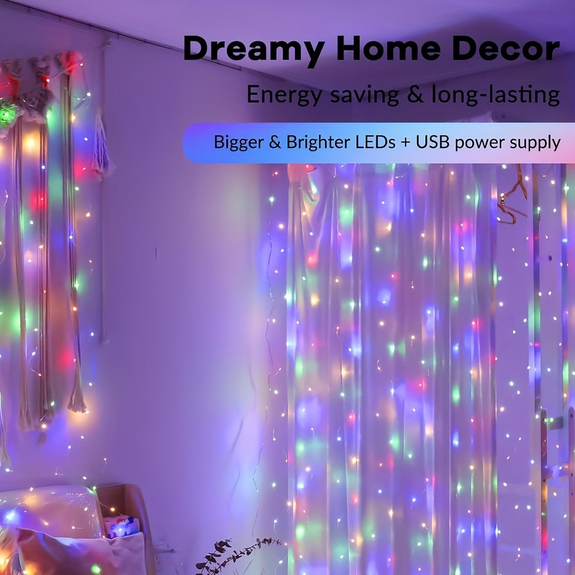 [Vintage Fairy Curtain Lights] Loyyz 300/200/100LED Vintage Multi-Color Fairy Curtain Lights | USB Plug-in Indoor/Outdoor Hanging Decor for Christmas, Weddings, Parties, Bedroom - Durable Plastic String Lights for Festive Amb