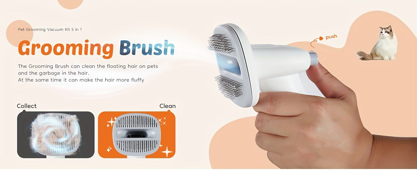 Pet Grooming Vacuum Kit 5 in 1, Vacuum Suction Strong Power 99% Pet Hair, Professional Clippers with 6 Guide Combs, Mulifunctional Grooming Tools for Dogs Cats and Other Animals