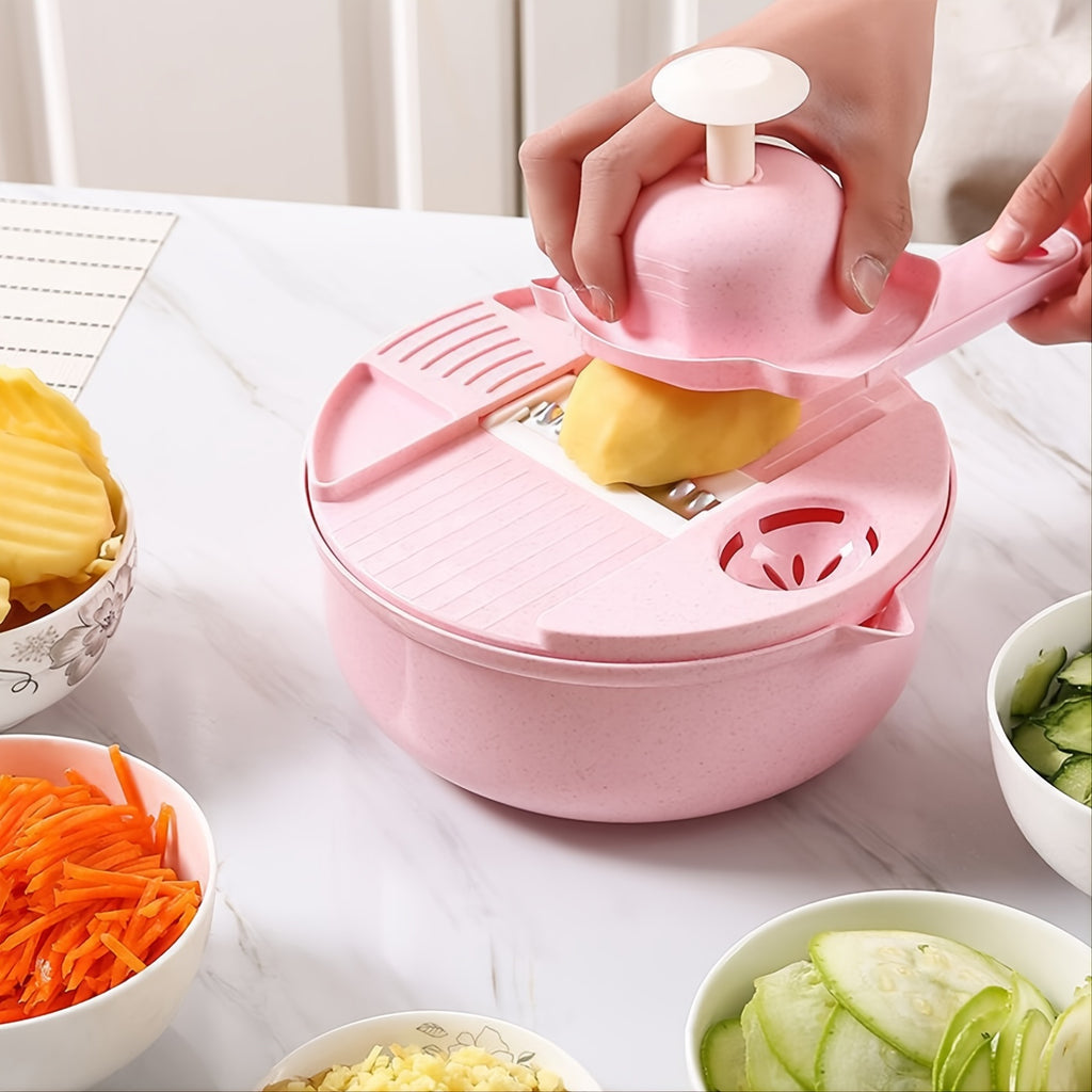 [Essential Kitchen Tool] 11pcs 12-in-1 Multi-Function Vegetable Chopper | Manual Slicer, Shredder, Grater | for Carrots, Potatoes, Radish, Essential Kitchen Tool