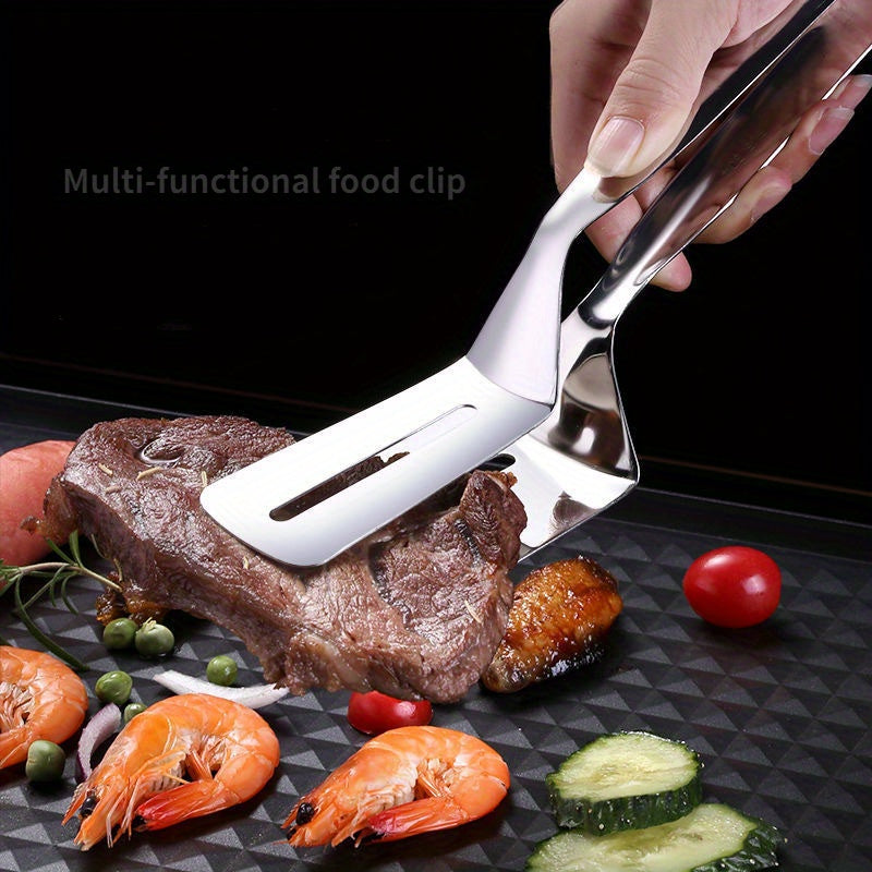 1pc Premium Stainless Steel Fish Spatula & Tongs - Non-Stick, Heat-Resistant, Multi-Use Kitchen Tool for Frying, Flipping & Steak Handling - Ideal for Home and Restaurant Kitchens, Fish Spatula for Frying