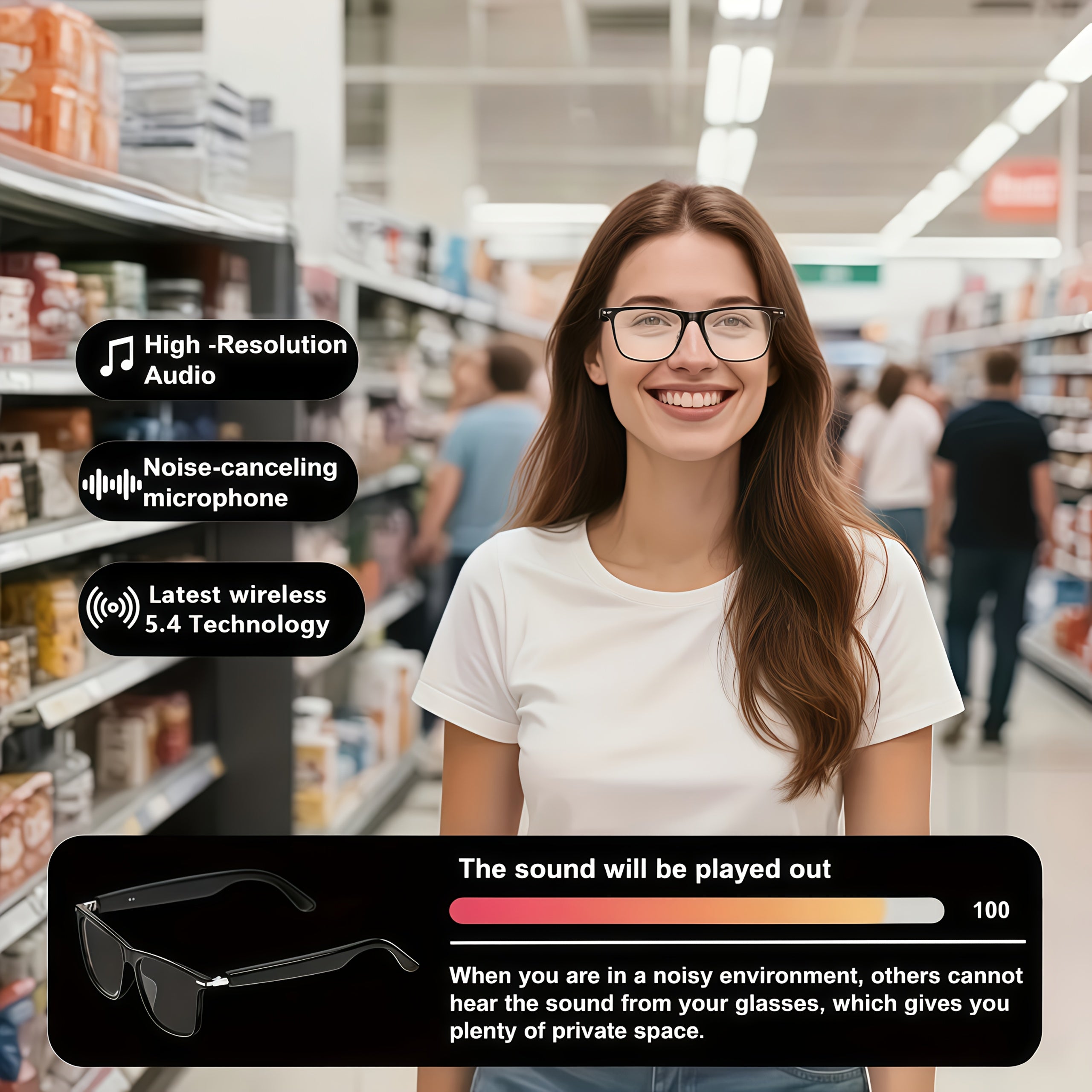 [Smart Translation Glasses] Smart Glasses with 1080P Video & Real-Time Translation | 160 Languages, 4K Motion Recording, High-Definition Audio, Noise Reduction, Wireless Call, Magnetic Charging - USB Rechargeable for TV, Mobi