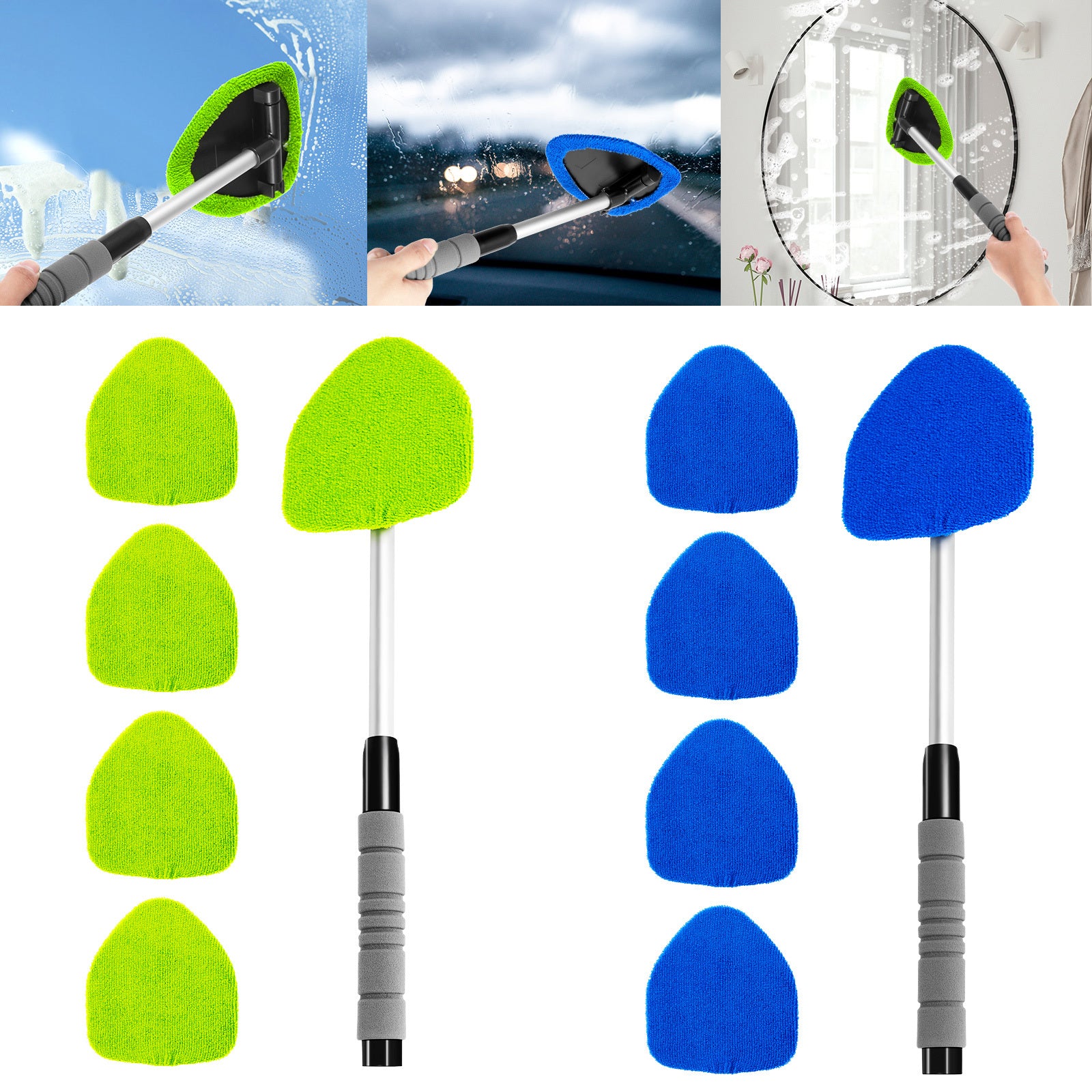[Windshield Cleaner] 18.5 Inch Adjustable Handle Car Windshield Cleaner | Strong Absorbent Car Window Cleaner with 180°Rotating Cleaning Head, 11 to 18.5 Inch Extendable Car Window Cleaning Tool, 5 Polyester Pads, 18.5 Inch