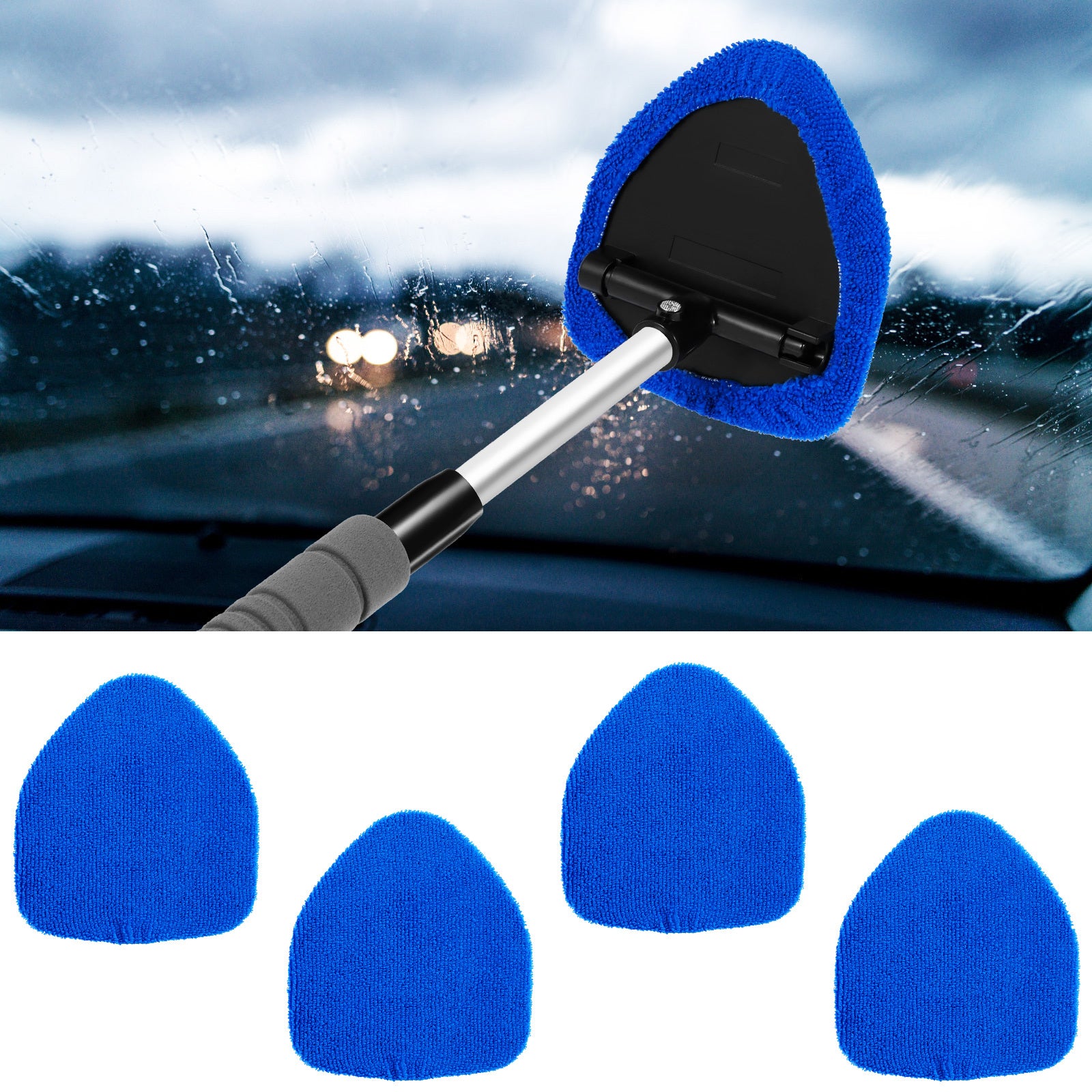 [Windshield Cleaner] 18.5 Inch Adjustable Handle Car Windshield Cleaner | Strong Absorbent Car Window Cleaner with 180°Rotating Cleaning Head, 11 to 18.5 Inch Extendable Car Window Cleaning Tool, 5 Polyester Pads, 18.5 Inch