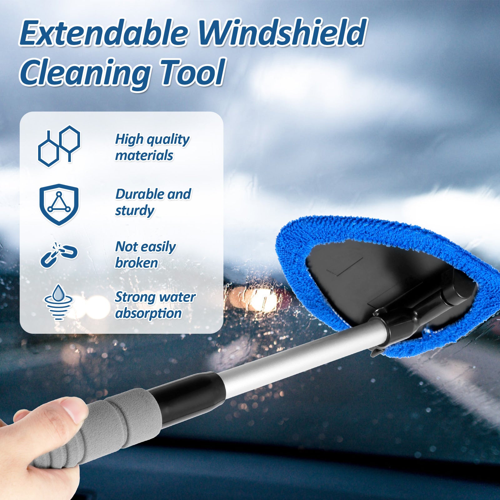 [Windshield Cleaner] 18.5 Inch Adjustable Handle Car Windshield Cleaner | Strong Absorbent Car Window Cleaner with 180°Rotating Cleaning Head, 11 to 18.5 Inch Extendable Car Window Cleaning Tool, 5 Polyester Pads, 18.5 Inch