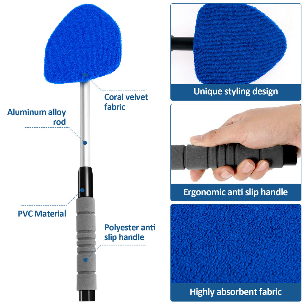 [Windshield Cleaner] 18.5 Inch Adjustable Handle Car Windshield Cleaner | Strong Absorbent Car Window Cleaner with 180°Rotating Cleaning Head, 11 to 18.5 Inch Extendable Car Window Cleaning Tool, 5 Polyester Pads, 18.5 Inch
