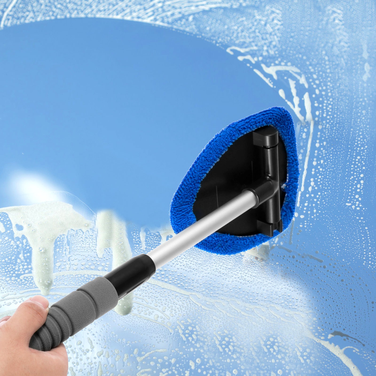 [Windshield Cleaner] 18.5 Inch Adjustable Handle Car Windshield Cleaner | Strong Absorbent Car Window Cleaner with 180°Rotating Cleaning Head, 11 to 18.5 Inch Extendable Car Window Cleaning Tool, 5 Polyester Pads, 18.5 Inch