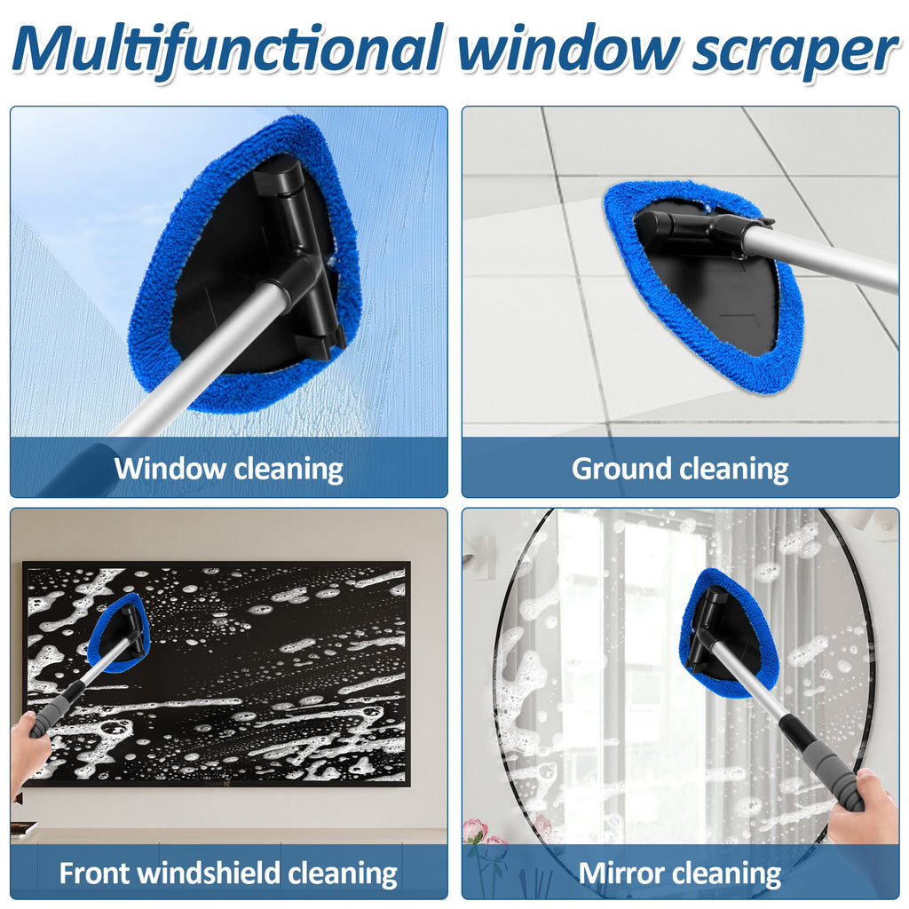 [Windshield Cleaner] 18.5 Inch Adjustable Handle Car Windshield Cleaner | Strong Absorbent Car Window Cleaner with 180°Rotating Cleaning Head, 11 to 18.5 Inch Extendable Car Window Cleaning Tool, 5 Polyester Pads, 18.5 Inch