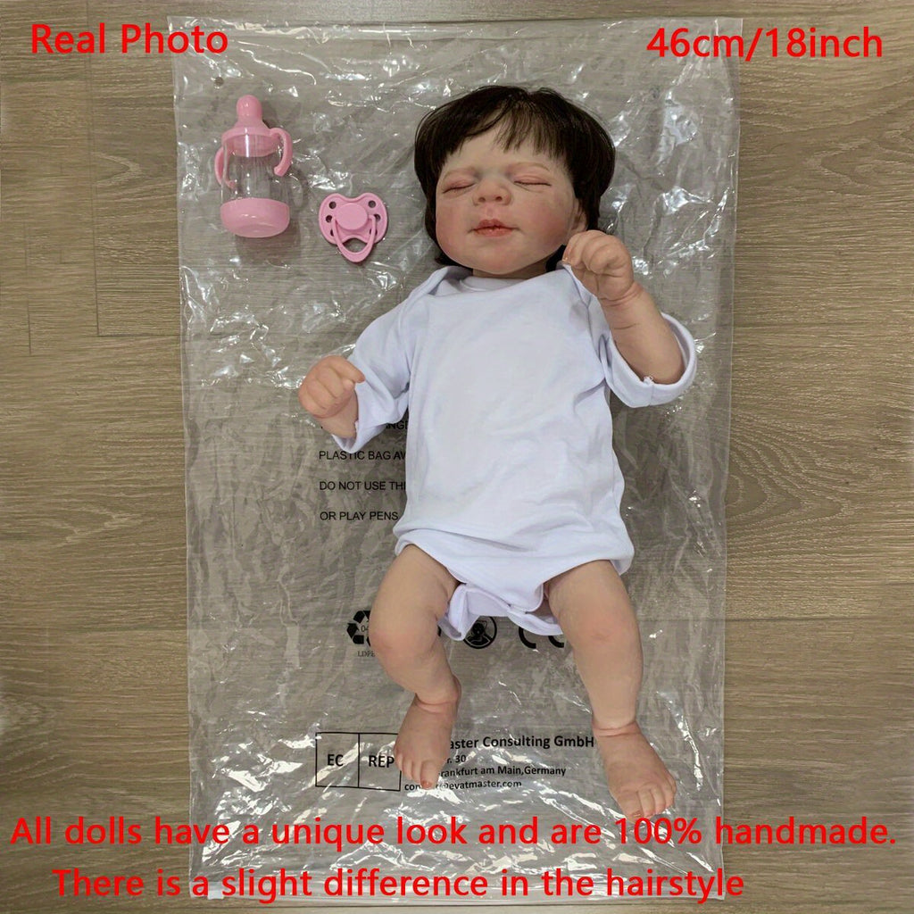 [Realistic Reborn Baby Doll] Realistic 18" Soft Touch Vinyl Reborn Baby Doll | 3D-Paint Light Bebe with Visible Veins, White Vinyl Newborn Toy for Collectors & Display, Detailed Facial Features, Perfect Birthday Gift for Kids