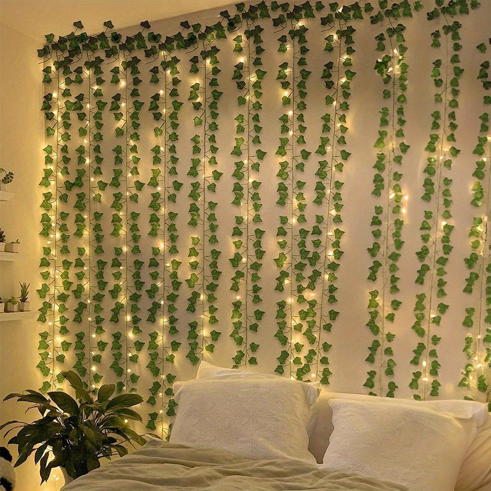 [Artificial Ivy Fairy Lights] 12pcs 100 LED Ivy Fairy Lights, 10m Artificial Ivy Garland | Artistic Vine with Fairy Lights, Suitable for Weddings, Parties, Gardens, Balconies, with 20 Vine Fixers