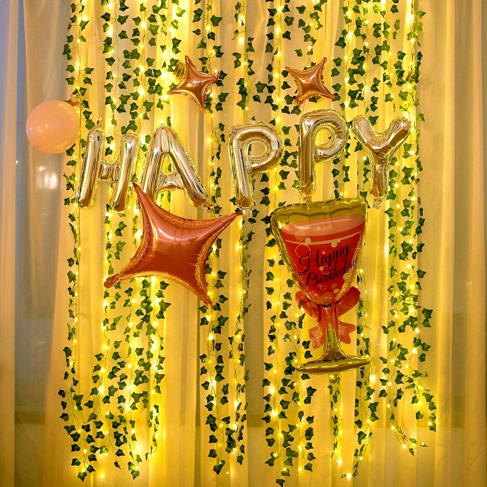 [Artificial Ivy Fairy Lights] 12pcs 100 LED Ivy Fairy Lights, 10m Artificial Ivy Garland | Artistic Vine with Fairy Lights, Suitable for Weddings, Parties, Gardens, Balconies, with 20 Vine Fixers