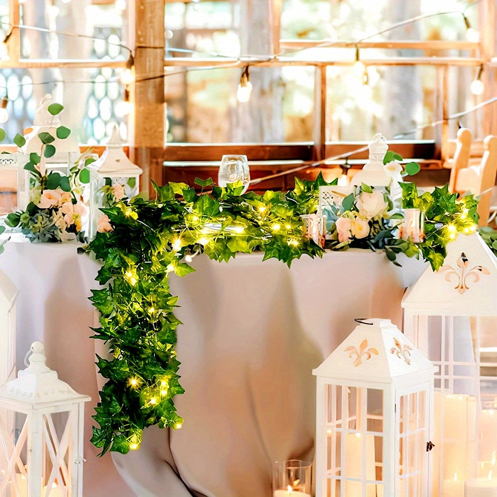 [Artificial Ivy Fairy Lights] 12pcs 100 LED Ivy Fairy Lights, 10m Artificial Ivy Garland | Artistic Vine with Fairy Lights, Suitable for Weddings, Parties, Gardens, Balconies, with 20 Vine Fixers