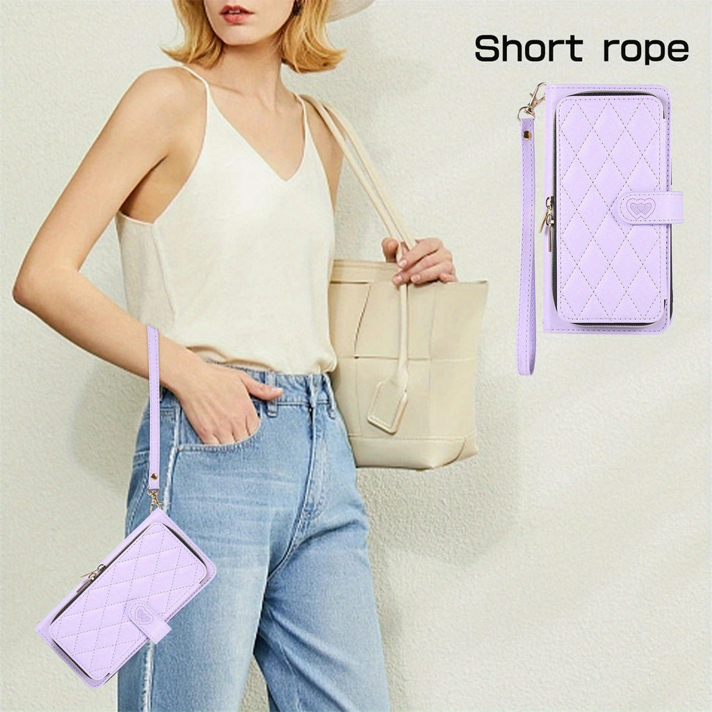 Crossbody Wallet Case Designed for Iphone 16E, 16, 15, 14, 13, 12, 11 Pro Max, 7, 8 Plus, SE 2020, And SE 2022, Featuring a Zippered Handbag Style, Flip Cover, Kickstand Folio, Card Slots, Wrist Strap, And Lanyard for The for