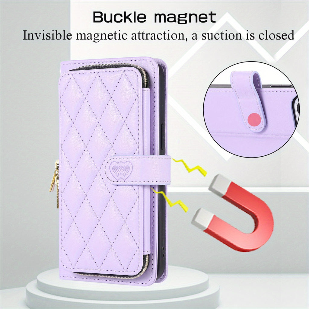 Crossbody Wallet Case Designed for Iphone 16E, 16, 15, 14, 13, 12, 11 Pro Max, 7, 8 Plus, SE 2020, And SE 2022, Featuring a Zippered Handbag Style, Flip Cover, Kickstand Folio, Card Slots, Wrist Strap, And Lanyard for The for