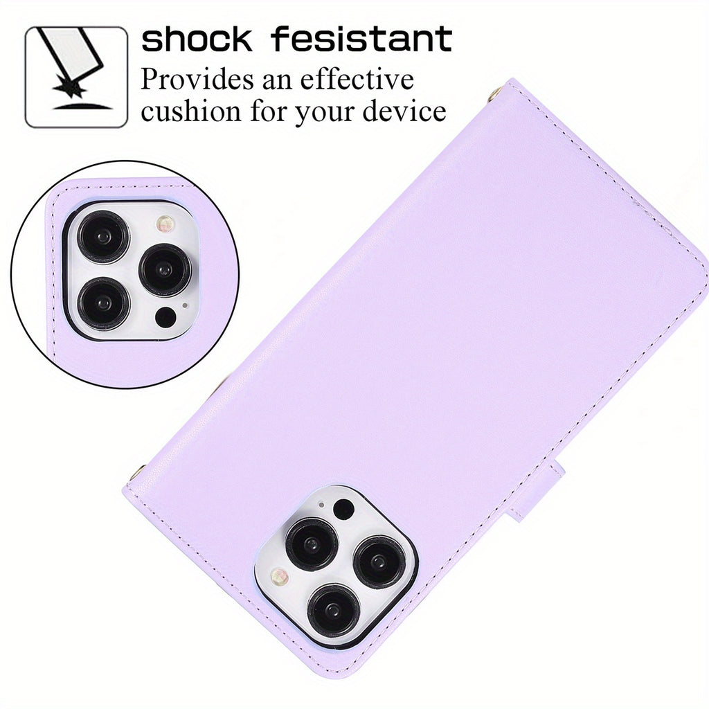 Crossbody Wallet Case Designed for Iphone 16E, 16, 15, 14, 13, 12, 11 Pro Max, 7, 8 Plus, SE 2020, And SE 2022, Featuring a Zippered Handbag Style, Flip Cover, Kickstand Folio, Card Slots, Wrist Strap, And Lanyard for The for