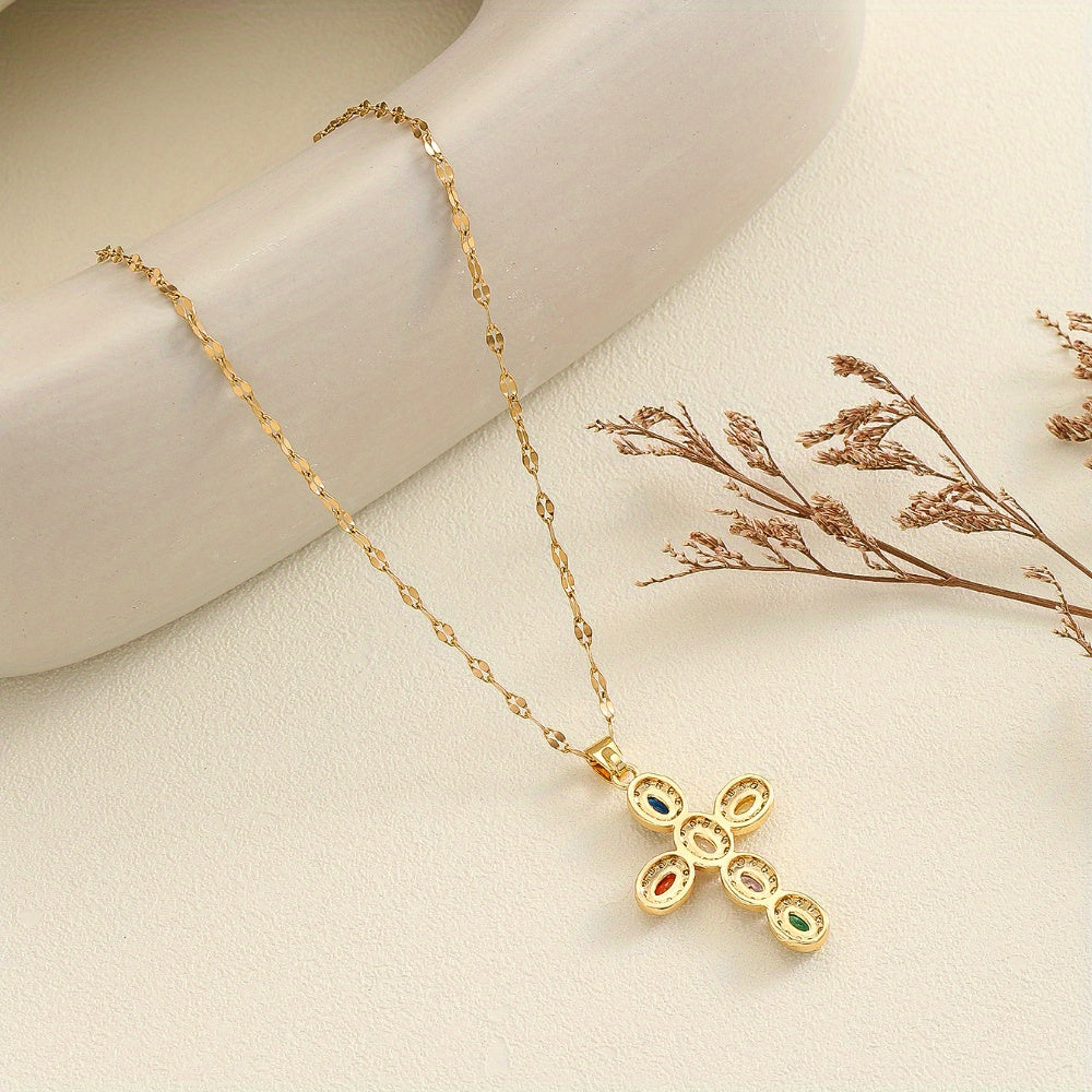 Elegant Multicolor Oval Cross Necklace