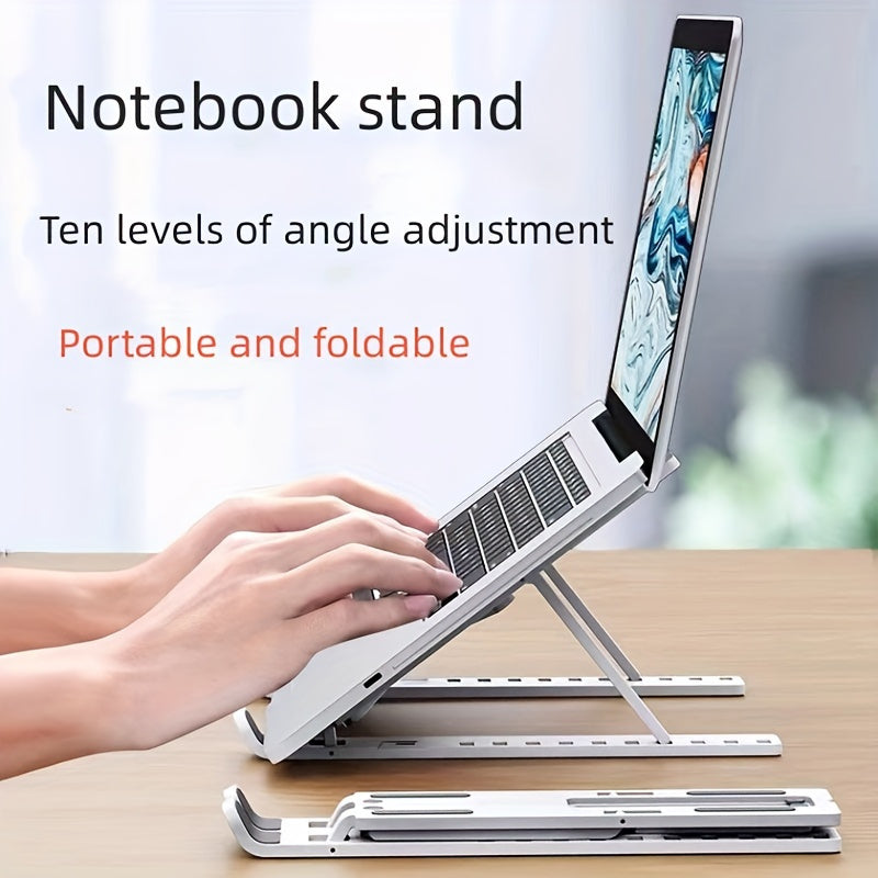[Adjustable Laptop Stand] 10-Level Adjustable ABS Laptop Stand | Portable and Foldable Notebook Holder for All Tablets and Laptops - Multi-Angle Cooling Stand