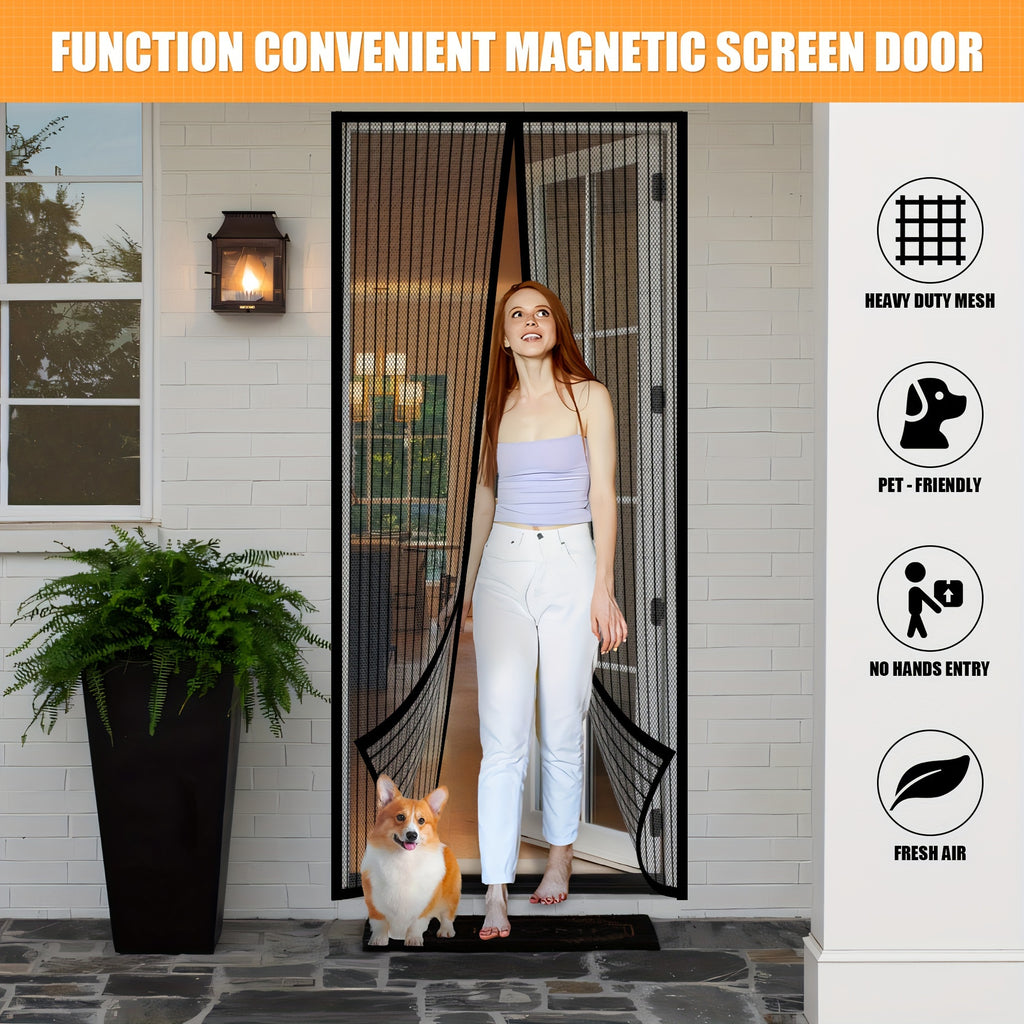 Heavy-Duty Magnetic Screen Door - Self-Sealing, Handsfree Mesh Insect Barrier for Pet and Child Friendly Use with Magnets Strips Installation | Durable Nylon Material in Bohemian Style Hand Wash Only, Stylish Entryway, Reinfo