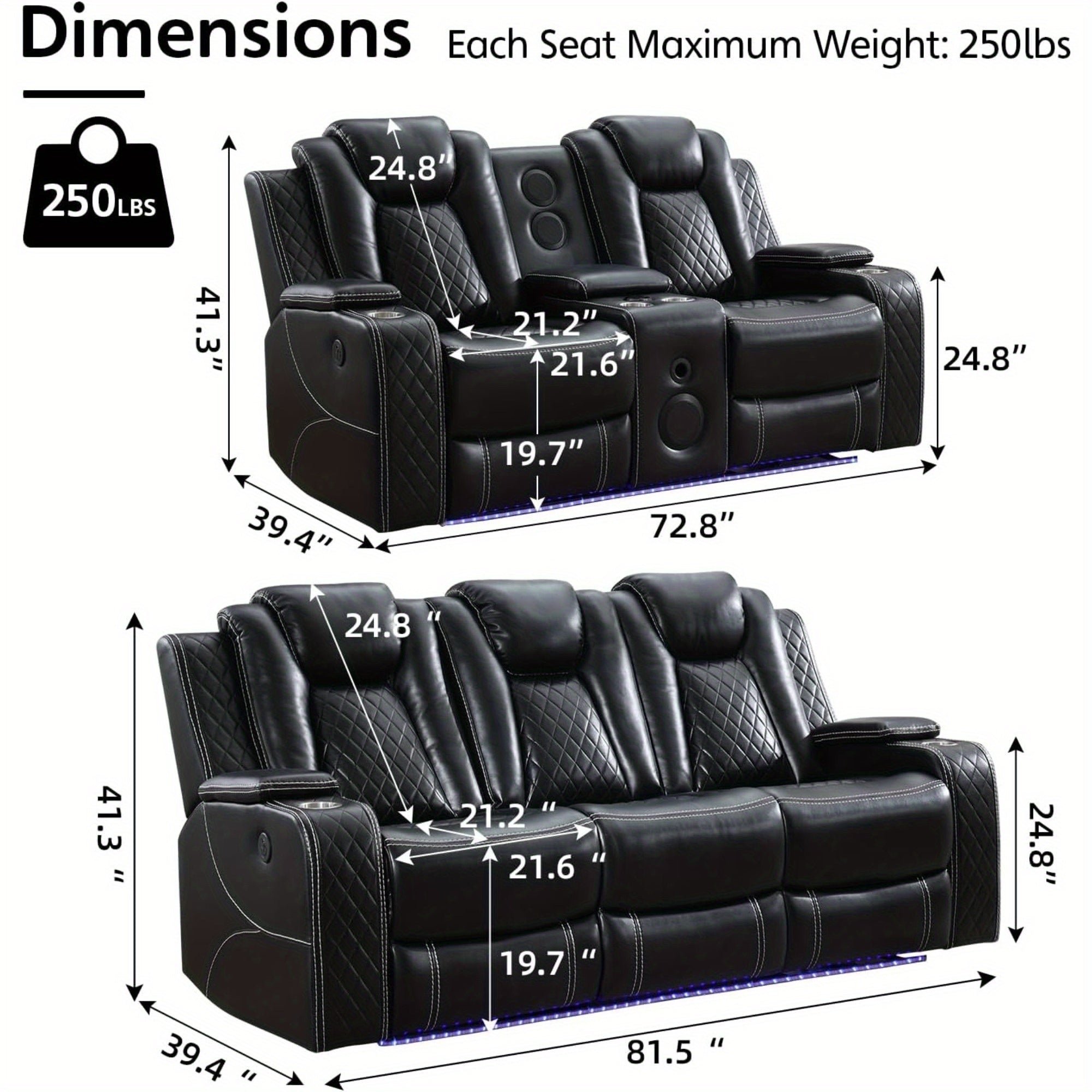 Power Recliner Loveseat with Speaker for Living Room, Loveseat Seating Couch, LED Lights