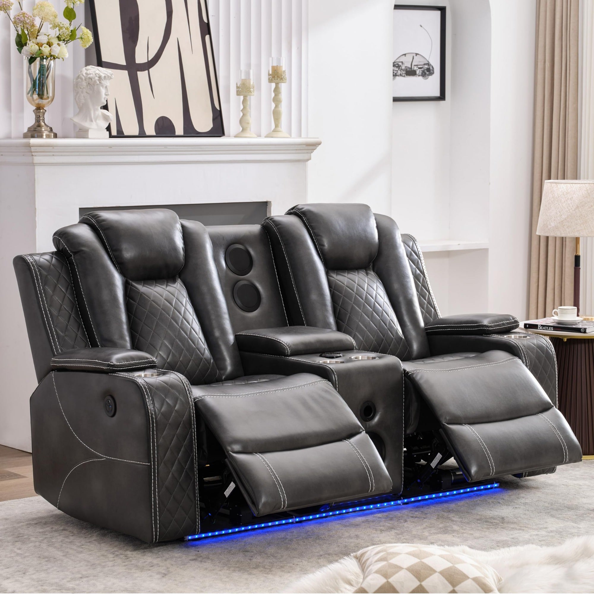 Power Recliner Loveseat with Speaker for Living Room, Loveseat Seating Couch, LED Lights