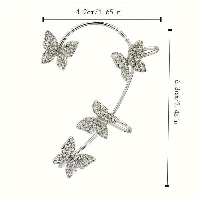 2PCS/Set Butterfly Earrings Ear Cuffs Climber Wrap Around Earrings For Women Fairy Right Left No Piercing Ear Clip Silvery Ear Jewelry Gift