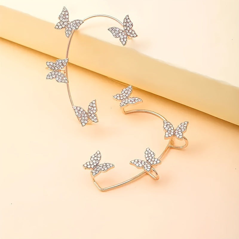 2PCS/Set Butterfly Earrings Ear Cuffs Climber Wrap Around Earrings For Women Fairy Right Left No Piercing Ear Clip Silvery Ear Jewelry Gift
