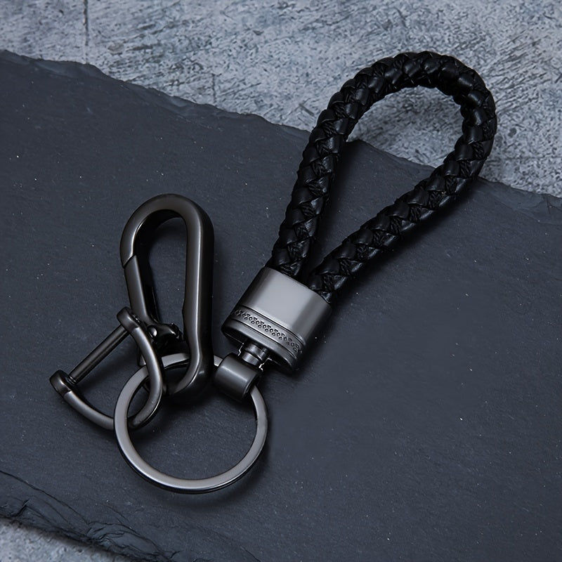 1pc High-End Alloy Car Keychain Pendant, Metal Braided Rope Design, Couple's Cool Accessory, Durable and Stylish
