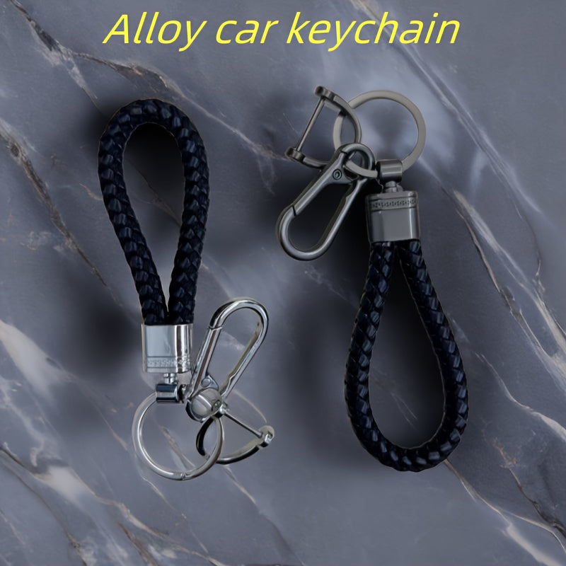 1pc High-End Alloy Car Keychain Pendant, Metal Braided Rope Design, Couple's Cool Accessory, Durable and Stylish