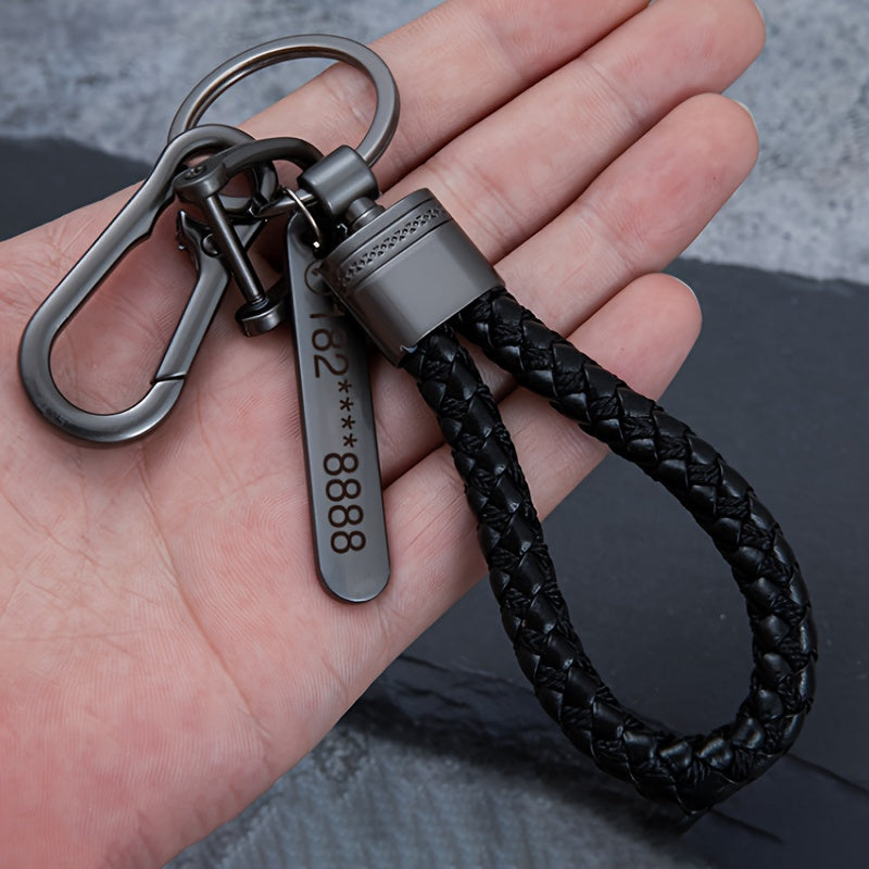 1pc High-End Alloy Car Keychain Pendant, Metal Braided Rope Design, Couple's Cool Accessory, Durable and Stylish